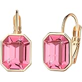 Austrian Crystal Octagon Leverback Drop Earrings for Women 14K Rose Gold Plated Hypoallergenic Jewelry