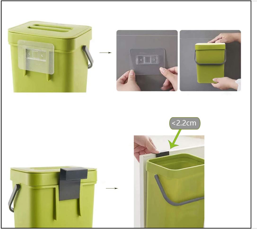 Gereen 1.3 Gallon Compost Bin, 2 Pack Compost Bucket Small Trash Can Wastebasket with Lid for Kitchen Countertop Under Sink (Green): Kitchen & Dining