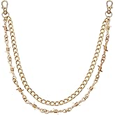 PH PandaHall Pant Chain Double Layer Thorn, Metal Jeans Chain Gold Pocket Chains Belt Loop Chains for Men Women Fashion Trendy Punk Clothing Accessories
