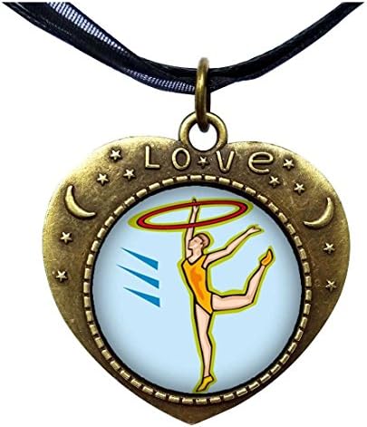 Bronze Retro Style Olympics Individual All-Around Rhythmic Gymnastics Heart Lover Moom Star Pendant Charm Necklaces
