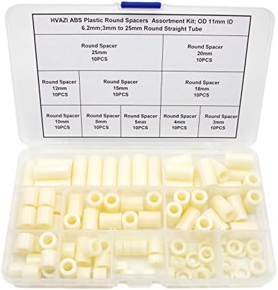 HVAZI OD 11mm ID 6.2mm ABS Plastic Round Spacers Assortment Kit;3mm to 25mm Round Straight Tube