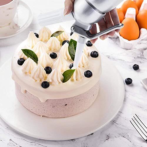 Professional Whipped Cream Dispenser Large 500ml/1 Pint Capacity Canister with 3 Various Nozzles, Cleaning Brush - Thumbnail 5