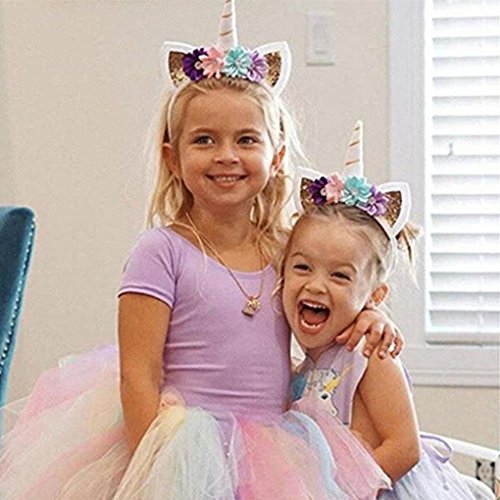 Lavany Girls Party Headdress Decorative Flower Hairband Kids Headbands Headwear (Gold)