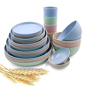 32-Pieces-Wheat-Straw-Dinnerware-Sets-Lightweight-Plates-Bowls-Cups-Dishes-Set-Unbreakable-Tableware-Set-for-Picnic-Party-BBQ-Wedding-Camping-A6 32 Pieces Wheat Straw Dinnerware Sets, Lightweight Plates Bowls Cups Dishes Set, Unbreakable Tableware Set for Picnic Party BBQ Wedding Camping (A6)