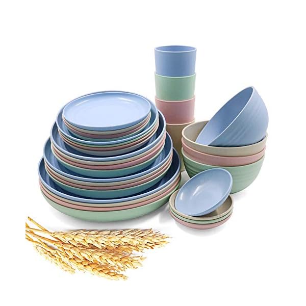 32-Pieces-Wheat-Straw-Dinnerware-Sets-Lightweight-Plates-Bowls-Cups-Dishes-Set-Unbreakable-Tableware-Set-for-Picnic-Party-BBQ-Wedding-Camping-A6 32 Pieces Wheat Straw Dinnerware Sets, Lightweight Plates Bowls Cups Dishes Set, Unbreakable Tableware Set for Picnic Party BBQ Wedding Camping (A6)