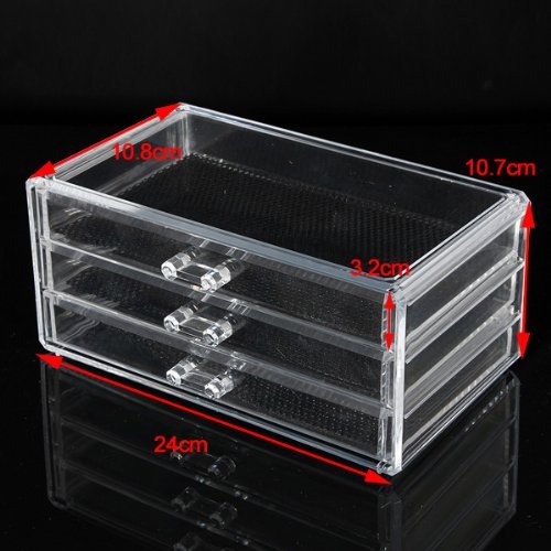 Home It Clear Acrylic Cosmetic Holder Large 3 Drawer Jewerly Chest