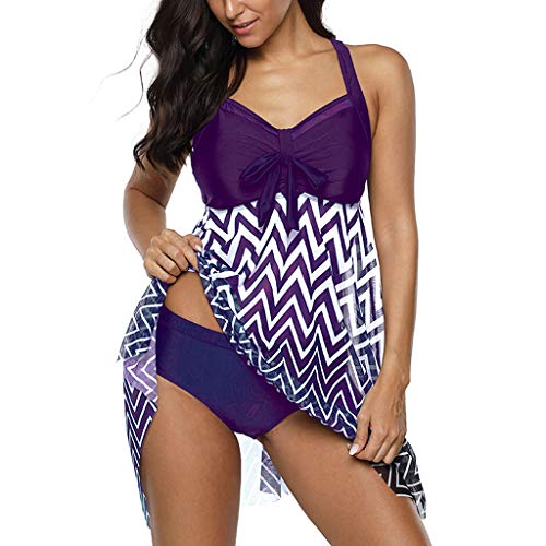 Flyalone❤️Women Plus Size Print Tankini Swimjupmsuit Mesh Patchwork Swimdress Swimwear