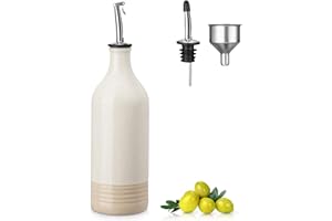 vancasso Ceramic Olive Oil Dispenser Bottle,Stoneware Bottle Dispenser with Spout and Funnel for Kitchen,Suitable For Storage Of Oil, Vinegar, Coffee Syrups & Other Liquids,20 Ounce,Beige