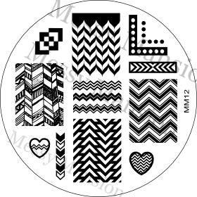 MESSY MANSION MM12 Nail Art Stamping Plate - Chevron Themed