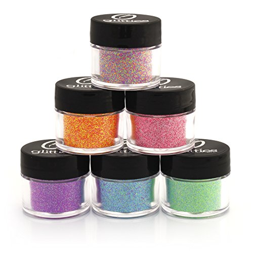 GLITTIES Mixed Neon Glitter Powder 6 pk Kit- for nail art gel and acrylic powder hair decoration - Thumbnail 5
