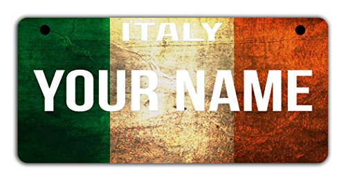BleuReign(TM Personalized Custom Name Country Italy Flag Motorcycle Moped Golf Cart License Plate Auto Tag