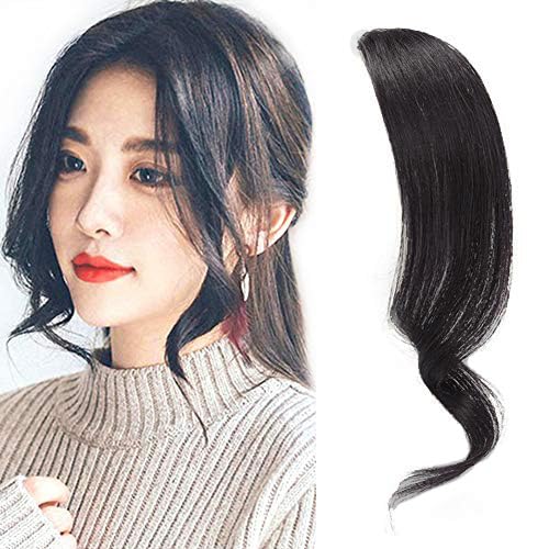 Photo 1 of Dsoar 2PCS Wave Side Bang Clip in Bangs Real Human Hair Wave Fringe Hair Extensions(Natural Black Color)