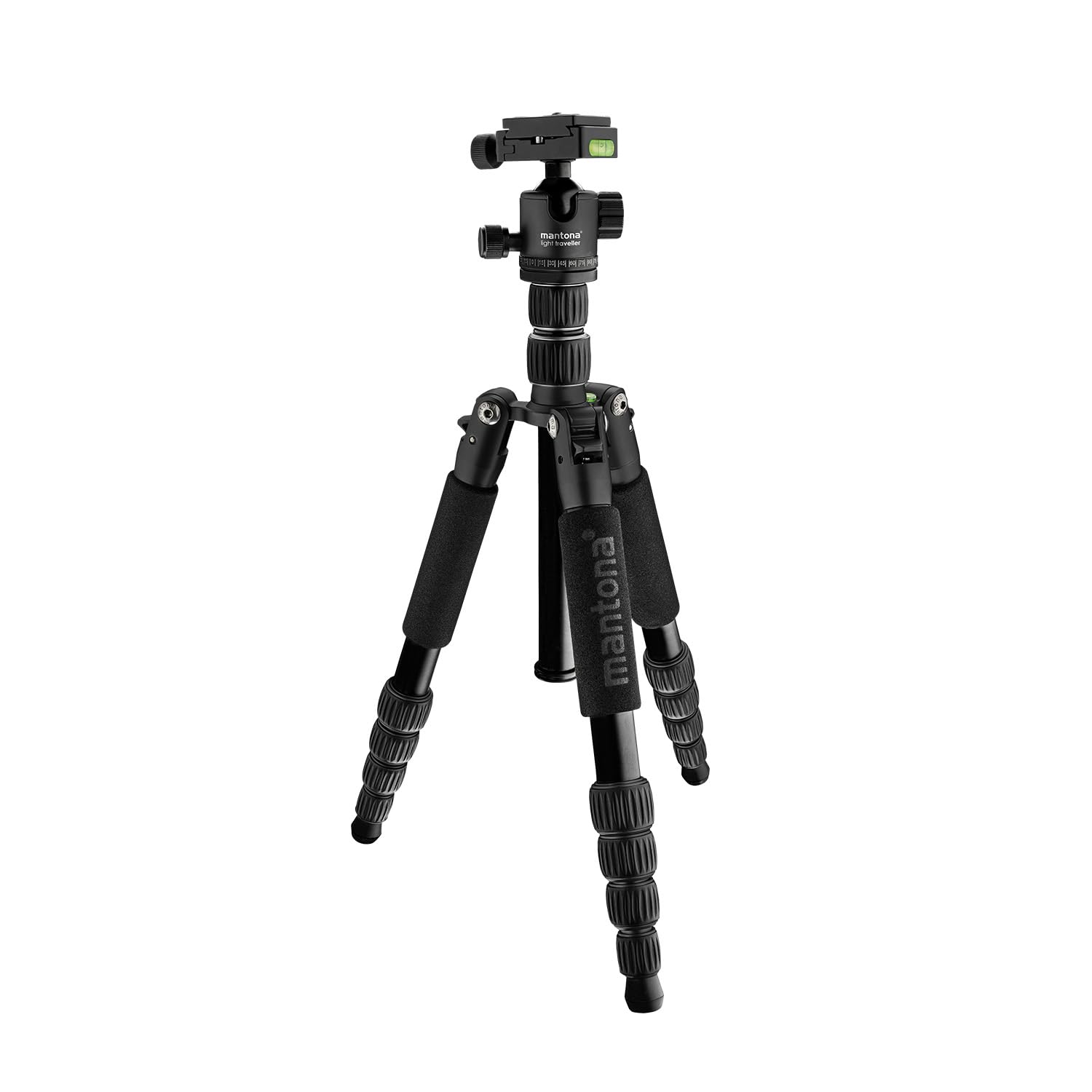 Mantona Aluminium Light Traveller Tripod, 1.1 kg, 135 cm, Black, Arca-Swiss Compatible, Ideal for Outdoor and Travel Photography