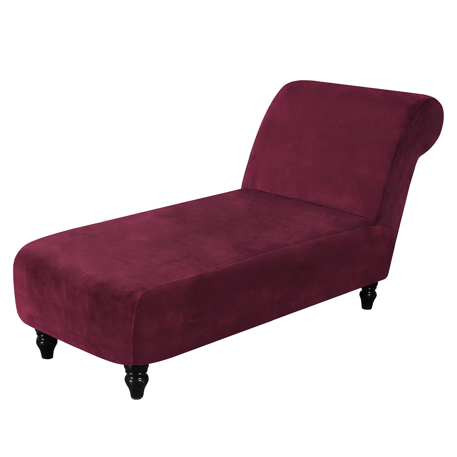 Topchances Velvet Chaise Lounge Cover, Stretch Luxury Armless Chaise Longue Slipcover Pet Furniture Covers Recliner Sofa Slipcovers for Living Room Bedroom Lounge (Wine Red)