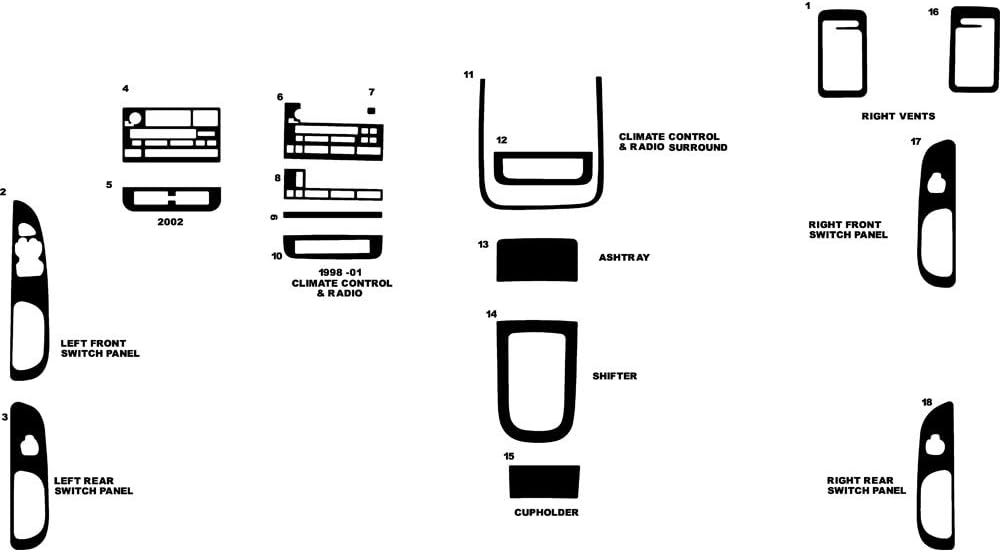 Rvinyl Rdash Dash Kit Decal Trim for Lincoln Continental 1998-2002 - Wood Grain (Oak Blonde)