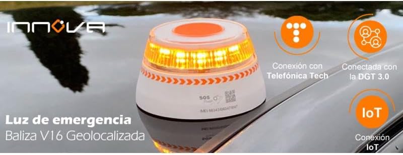 Luz Emergencia Coche Homologado DGT Geolocalización - V16 Exigible a Partir de 2026 - Baliza Conectada con DGT 3.0 - Imán Resistente - Plan de Datos Incluido