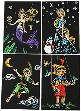 Yonik スクラッチアート 塗り絵 スクラッチ ポストカード ペーパーアート B 絵 子供 希少 4枚 Diy