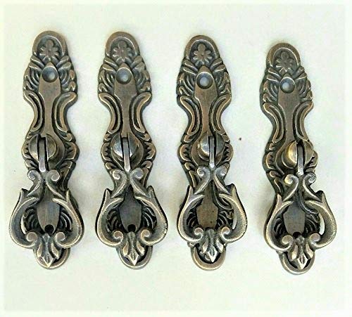 4 Antique Tear Drop Brass Handle Pulls W Screws 3 3 4 Floral