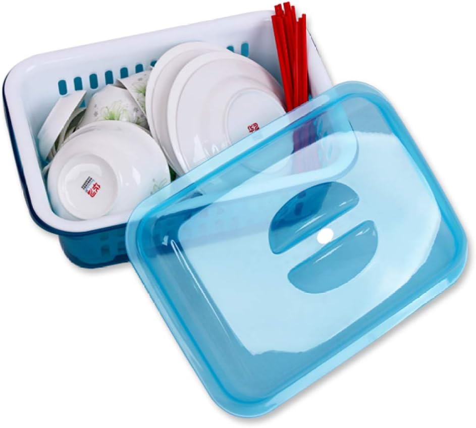 Dish Drain Rack Plastic/Dish Drainer，Kitchen Dish Drainers with Drip Tray，Multi-Function Rack,Blue-Large