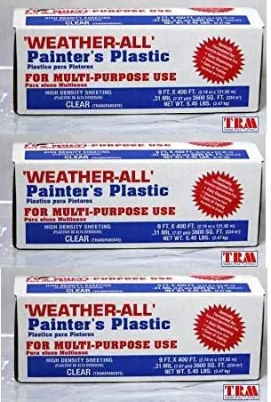 TRM Manufacturing HD9 Weatherall Painter's Plastic, Roll Size 9' X 400', Polythelene (Thrее Расk)