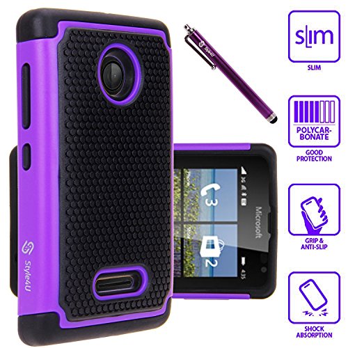 Microsoft Lumia 435 Case, Style4U Dual Layer Hybrid Armor Protective Case Cover for Microsoft Lumia 435 with 1 Stylus [Purple]