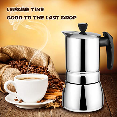 AMFOCUS Stovetop Espresso Coffee Maker Stainless Steel Moka Pot 6