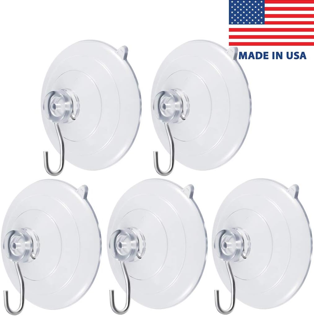 Suction Cups, ATUS Clear Plastic Large Suction Cup with Metal Hook, for Home Kitchen Bathroom Wall Towel Robe Hangers, Hanging Supplies, Utility Hooks, 2.5" Diameter (5-Pack)