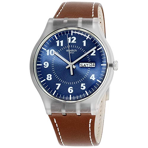 Swatch Originals Vent Bralant Blue Dial Leather Strap Men's Watch SUOK709