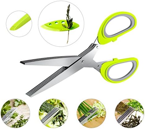 Herb Scissors With Bonus Herb Stripper | 5 Stainless Steel Blades | Extremely Sharp | Premium | Strong | Dishwasher Safe | Cover/Cleaning Comb | Multi Purpose Kitchen Shear | Useful Cutter | Mincer