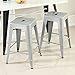 BELLEZE Metal Dining Room Stackable Chairs, Indoor Outdoor Weather Resistant Industrial Vintage Stool for Patio Kitchen Cafe Bistro Restaurant Farmhouse 26-inch [Set of 6] - Wyatt (Silver)