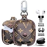 JANSAE Designer Leather Case for Airpods with Keychain, Luxury Classic Protect Case Kits Accessories Compatible with Airpod Charging Case Cover 1st / 2nd (Brown Flower)