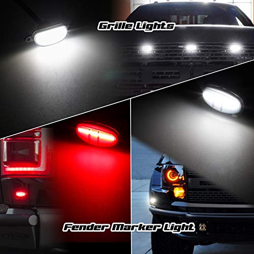 RUXIFEY Smoked LED Grille Lights and Side Marker Lamps Set Compatible with Ford Raptor Grill 2015-2017, Pack of 7
