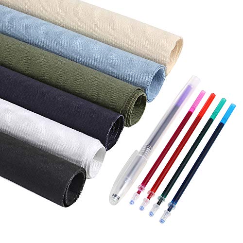 Caydo 6 Pieces Fabric for Embroidery, Including 6 Colors Embroidery Fabric 5 Colors Water-Soluble Pens for Embroidery Projects and Upholstery Decoration, 11.8 by 11.8-Inch