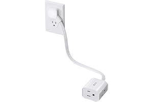 Extension Cord 1.5ft SUPERDANNY Mini Power Strip Ultra Right Angled Flat Plug for Tight Spaces,Indoor Extension with 3 Outlets,for Office Home Appliances,Non Surge Protector for Travel Cruise,White