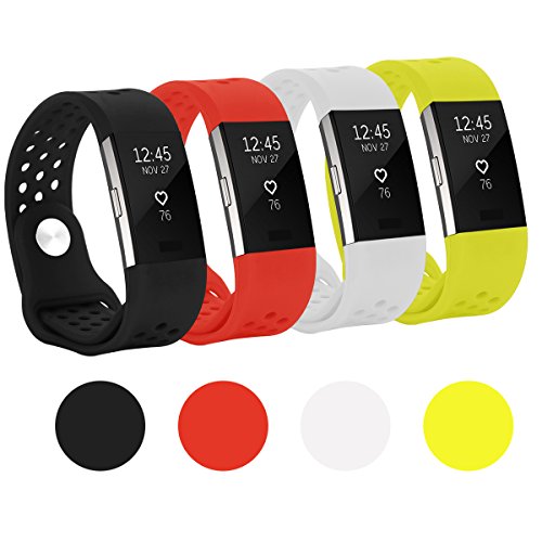 Hanlesi Band for Fitbit Charge 2 , Replacement Fitness Accessory Silicone Wristband Fashion Sport Strap (Black+Red+White+Yellow, 5.6-8.1inch)
