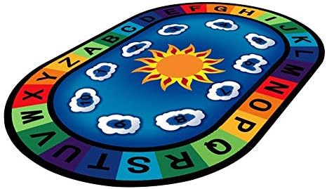 LISIBOOO Cartoon Anti-Skid Kids Area Rugs,ABC with Numbers,Oval Child Large Carpet,for Boys Girls Babies Playroom Bedroom Study Room Nursery Living Room Bathroom (2'7''x3'11'', Cloud-Sky)