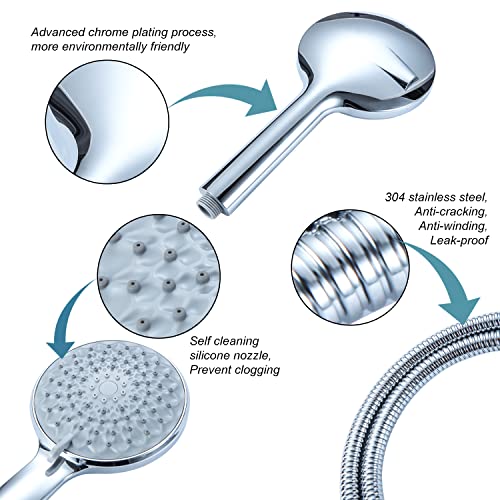 Shower Head, ElfElfElf 6 Settings 4.8 Inches High Pressure Detachable Handheld Showerhead,with 2.0Meter/79Inches Extra Long Hose and 360° Adjustable Brass Wall Joint Bracket & Adhesive Shower Brackets