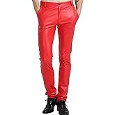 Yeokou Men's Skinny Straight Leg Tapered Pu Faux Leather Motorcycle Biker Pants