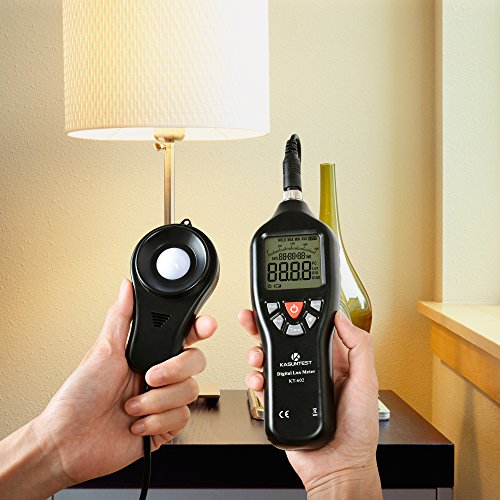 KASUNTEST Digital Lux Meter Photometer-Auto Ranging Light Meter 0.1 to 200000 Lux w/Max Min Avg,Hold,Backlight,Time and Units Function
