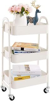 DOEWOR KS Storage Trolley on Wheels 3-Tier White Metal Kitchen Cart view 8