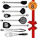 PREMIUM Silicone Kitchen Serving Utensil Set - Stainless Steel Metal and Black Utensils Including Tongs Spoons Spatula Ladle Whisk and Frosting Spatula Professional Nonstick Safe Modern Cooking Tools