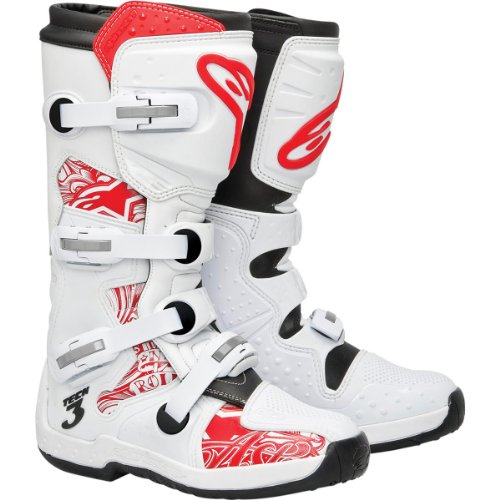 Alpinestars Tech 3 Boots , Gender: Mens/Unisex, Distinct Name: White/Red Swirls, Primary Color: White, Size: 9 201307-230-9