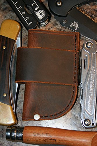 Buffalo Leather Knife Sheath - Universal - Fits Leatherman Gerber Multi Tools, Pocket Knives - Thumbnail 3