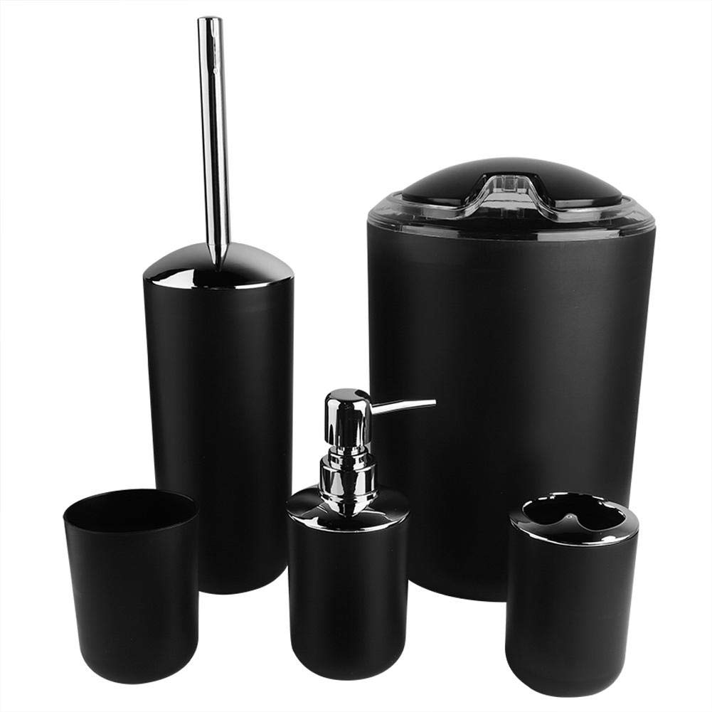Bathroom Accessories Set, 6 Pieces, Soap Dispenser, Soap Dish, Toothbrush Holder, Rinse Cup, Toilet Brush Holder, Dustbin, Bathroom Set (Black)