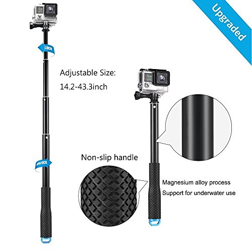 VVHOOY 43 inch Waterproof Action Camera Selfie Stick with Tripod Monopod Stand and CellPhone Clip Holder for GOPRO HERO 6/5/YI Discovery/AKASO EK7000 Sports Action Camera,Smartphones,and More