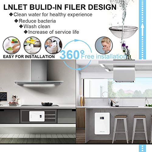 Tankless Water Heater Electric Hot Water Heater, Compact Size Point-of-Use Instant No Standby Losses, Digital Display, with Shower Head/Water Valve/Pipe 1.8GPM 6.5 KW, 220~240V - Thumbnail 2