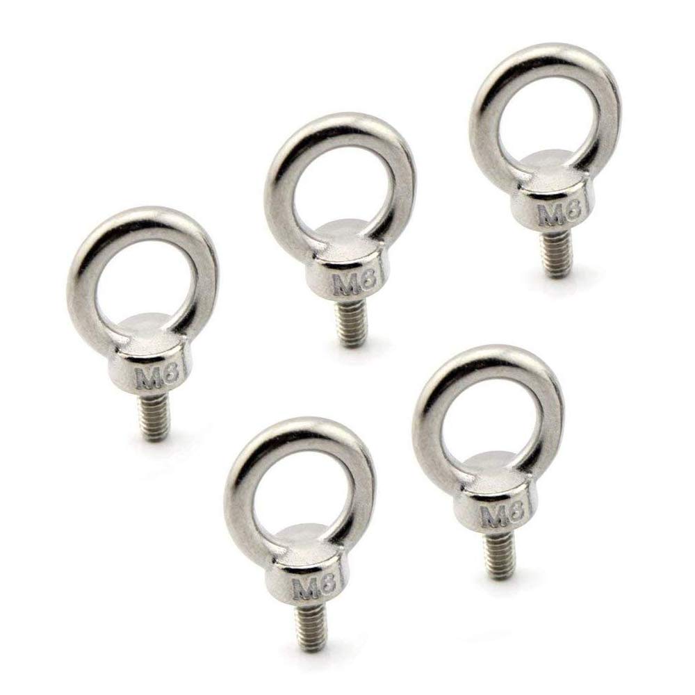 VOANZO Lifting Ring Eye Bolt M6 / 0.24" Marine Weight Lift Stainless Steel Male Thread Screws Bolts 5pcs