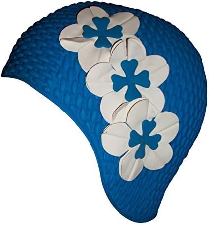 Fine Saratoga 3 Flower Ladies Blue Swim Hat Swimming Bathing Cap Vintage Retro