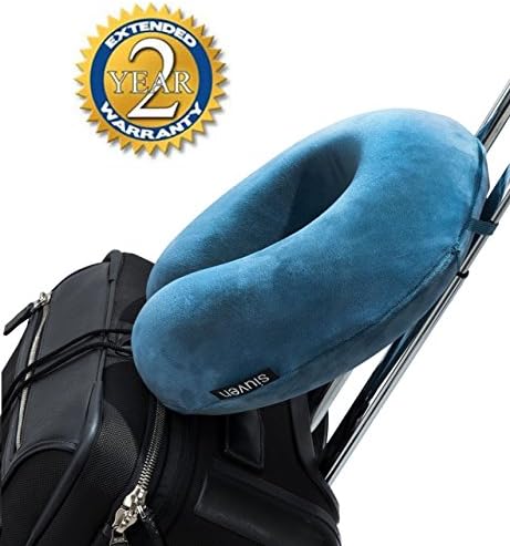 Premium Natural Memory Foam Travel Neck Flight Pillow Relieve Neck Pain with Adjustable Toggle and Luxury Velour Cover Blue Siuven