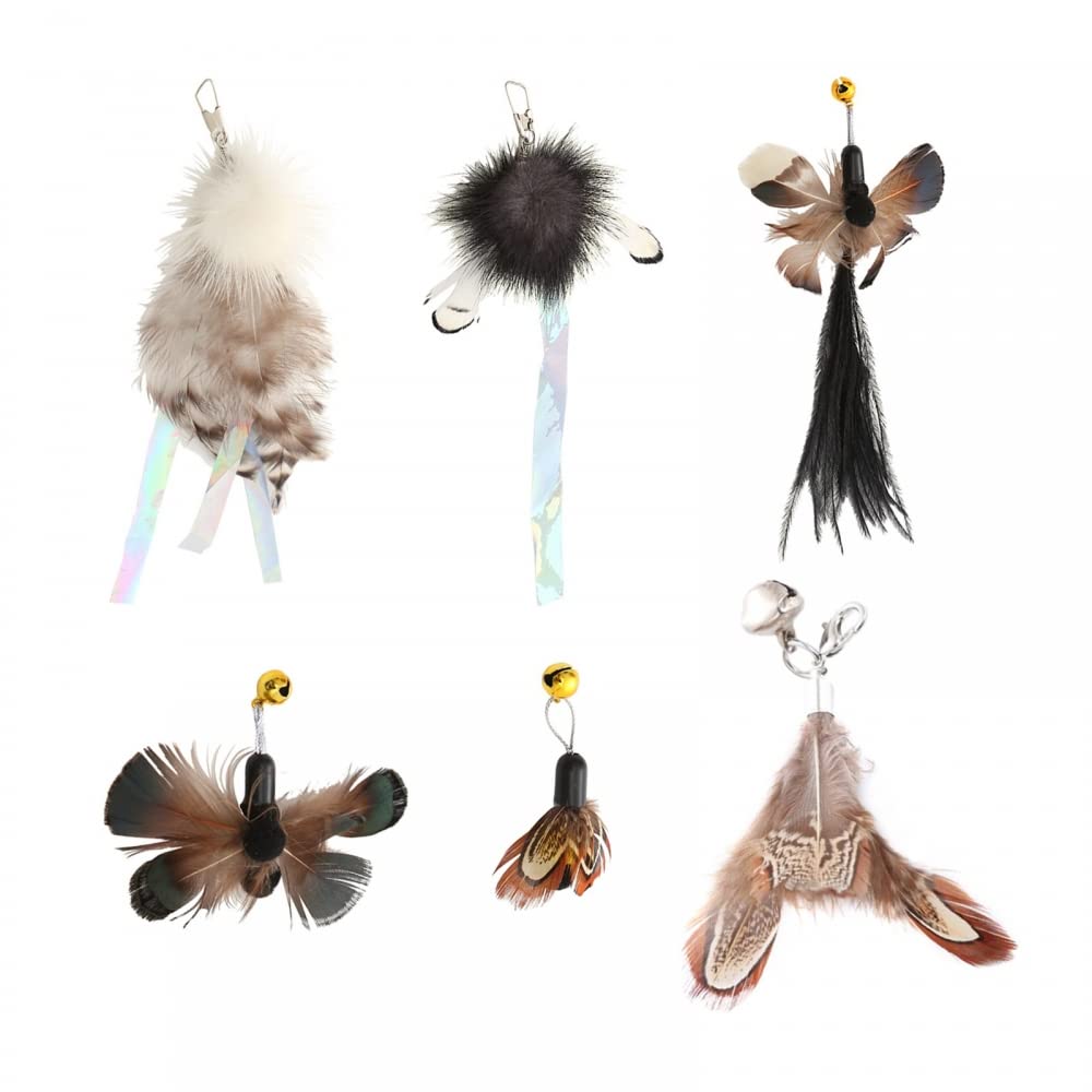 DONGKER 6pcs Cat Feather Toys Replacement, Interactive Cat Replacement Feathers with Bell for Cat Wand Toys